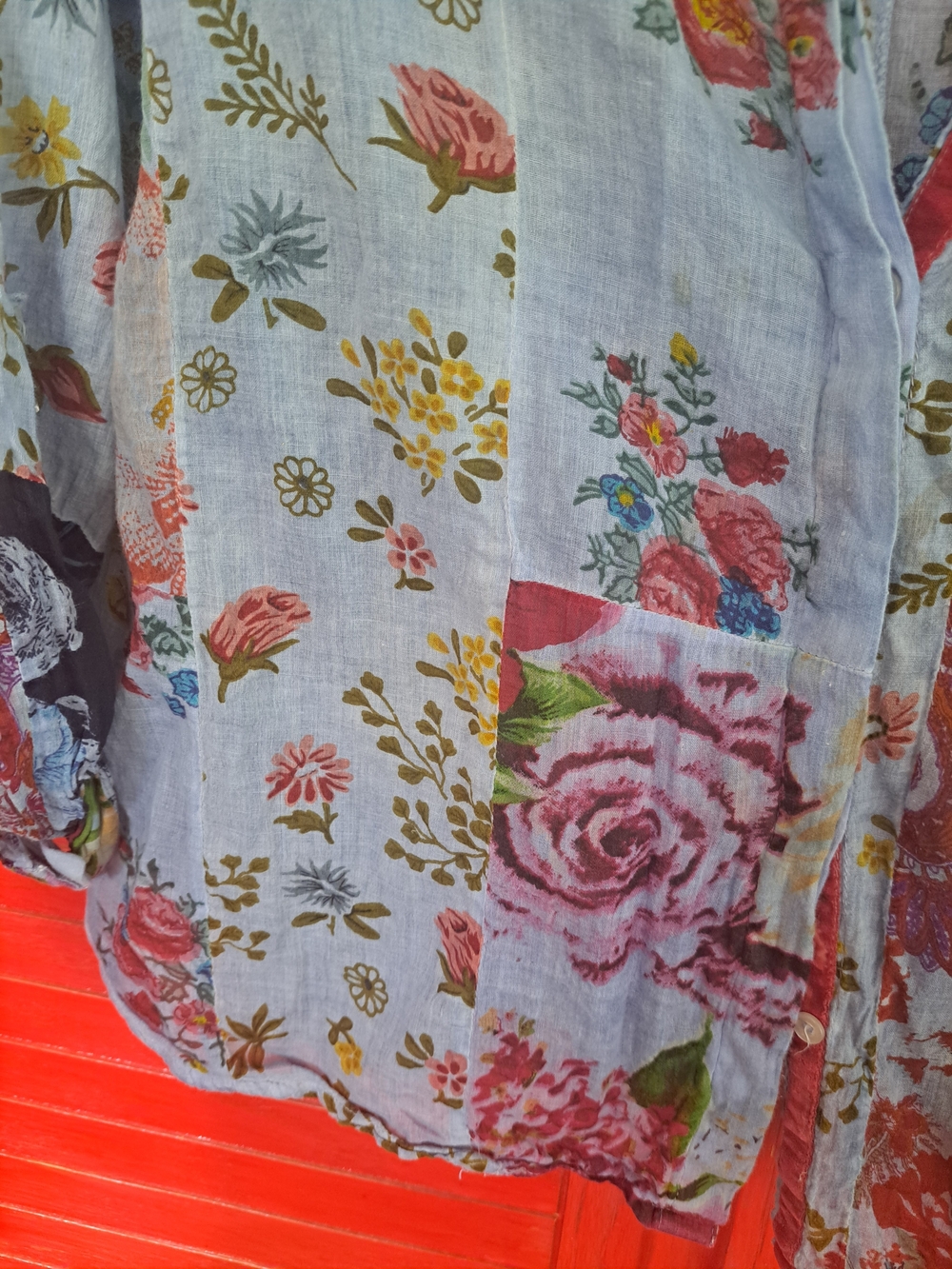 Vintage Gora L gauzy Patchwork Floral Shirt Boho - Picture 2 of 5